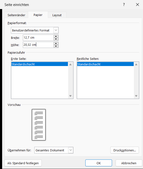 Seitenformatierung unter Word