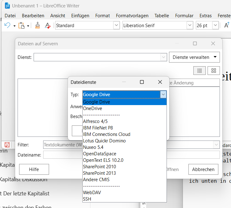 Einbindung von Cloud Diensten in LibreOffice