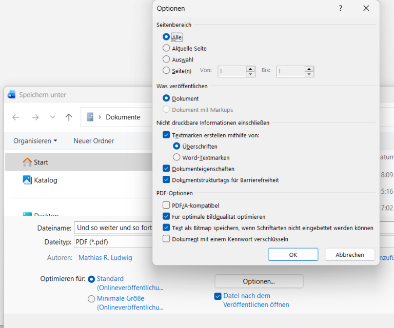 PDF Erstellung mit Word