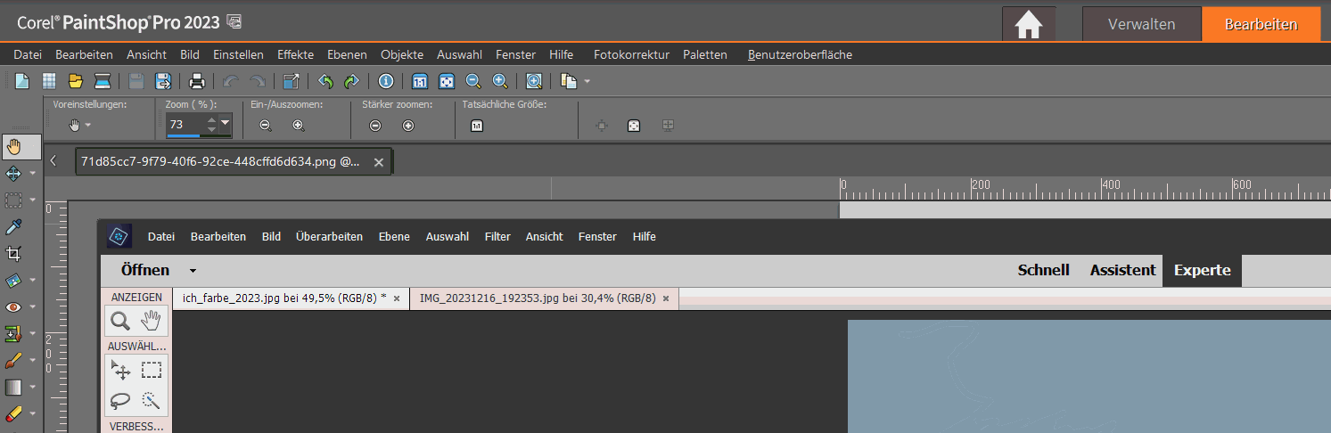 Menüleisten von Paintshop Pro und Photoshop Elements